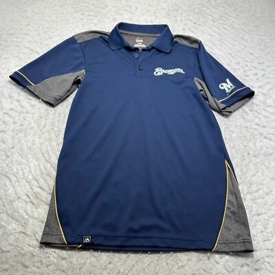 Camisa Polo Majestic Milwaukee Brewers Azul Marino Gris Para Hombre Talla Pequeña S Foto 1 de 4