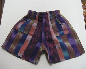 GUATEMALAN VINTAGE WOVEN KIDS SHORTS NEW OLD STOCK WITH TWO POCKETS MULTICOL - Picture 1 of 3