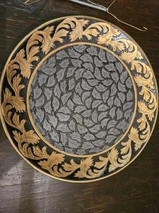 Decorative Plate 10" Black with Gold trim around outer rim. Black center leaves - Picture 1 of 8