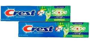 2 Pk Crest+Plus Whitening Scope Outlast Long Lasting Mint Toothpaste 5.4 oz each - Picture 1 of 4