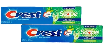 2 Pk Crest+Plus Whitening Scope Outlast Long Lasting Mint Toothpaste 5.4 oz each - Image 1 of 4