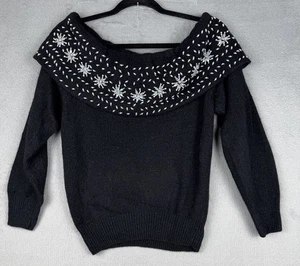Vintage Sostanza Silk Angora LambsWool Holiday Sweater Beaded Snowflakes Small - Picture 1 of 8