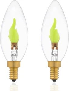 B10/B11 LED Flame Effect Bulb, E12 Base, 1800K Flickering Candle Light, Green  - Picture 1 of 5