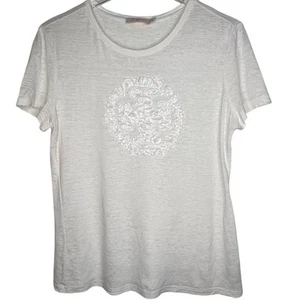 Tory Burch Logo Patch White Linen T-Shirt - Picture 1 of 6