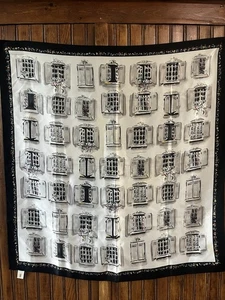 Europäisches Fenster Quadrat Seidentuch 26x26 Zoll Quadrat Schwarz Weiß Blumen Talbots - Bild 1 von 8