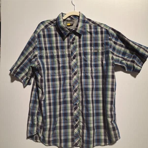 Eddie Bauer Button Up Shirt Men’s L Blue and Green Short Sleeve Utility Pockets - Picture 1 of 6