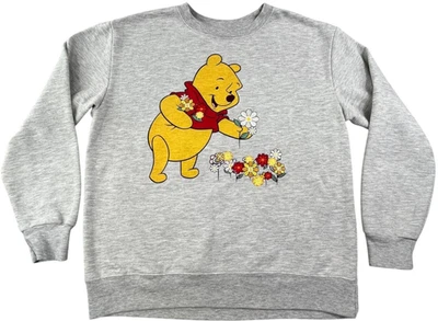 Disney Winnie the Pooh Sweatshirt Women Medium Gray Crewneck Floral Graphic Y2K - Image 1 of 4