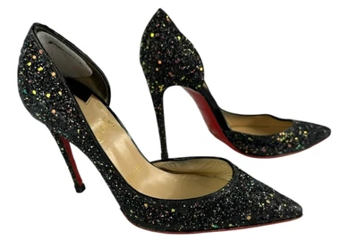 Christian Louboutin Black Iriza Glitter 100 Women Pumps Size 36.5 6.5 US - Image 1 of 4