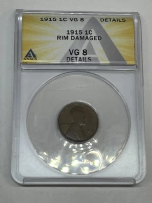 1915 P 1C Philadelphia Mint Lincoln Wheat Penny Coin Graded ANACS VG 08 Details - Image 1 of 4