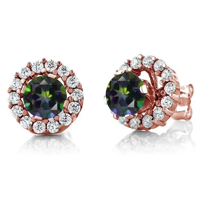 18K Rose Gold Plated Silver 5MM  Gemstone Birthstone Halo Stud Earrings For - Image 1 of 3