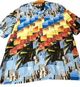 Rag& Bone Camp Shirt Men XL Multicolor Geometric Viscose Short Sleeve Button-Up - Picture 1 of 20