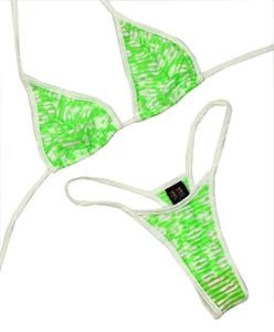 Damen Bikini Set Neongrün Einheitsgröße Gänseblümchen Spitze Micro Triangel Oberteil und String - Bild 1 von 3