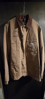 Casaco de trabalho vintage Carhartt C01 BRN forrado com cobertor celeiro tamanho 44 alto logotipo ALCOA - Imagem 1 de 4