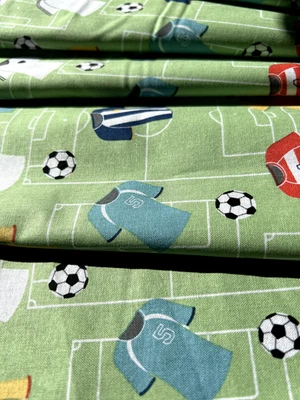 CRAFT COTTON COMPANY FOOTBALL and football shirts GREEN Design quilting quality Cotton Fabric