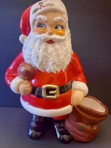 Vintage Keramik 10" Weihnachtsmann mit Fußball Weihnachten Übertopf Zuckerstangenhalter - Bild 1 von 15