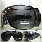 WRAP AROUND DRIVING SAFETY SUN GLASSES Over RX Glass Fit Black Frame Dark Lens