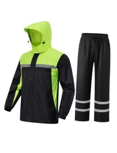 Mens Rain Suits with Air Vents Reflective Waterproof Rain Large Black Green - Picture 1 of 8
