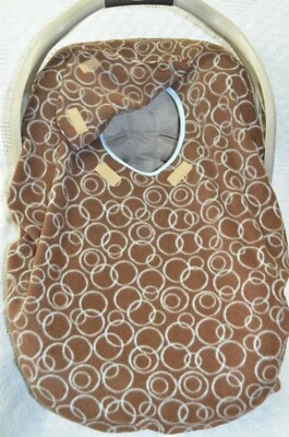 Infant Car Seat Carrier Cover New Handmade Fleece Light Blue/Brown Circle - Image 1 of 2