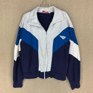 Vintage PONY Sweater Sz M Mens Gray Blue Fleece Full Zip Track Tennis Color Bloc - Picture 1 of 8