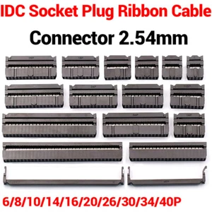 2.54mm Pitch 10,14,16,20,26,34,40 Way IDC Receptacle Plug Ribbon Cable Connector - Picture 1 of 19