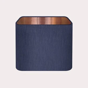 Lampshade Navy Blue Textured 100% Linen Brushed Copper Rounded Square - Picture 1 of 5
