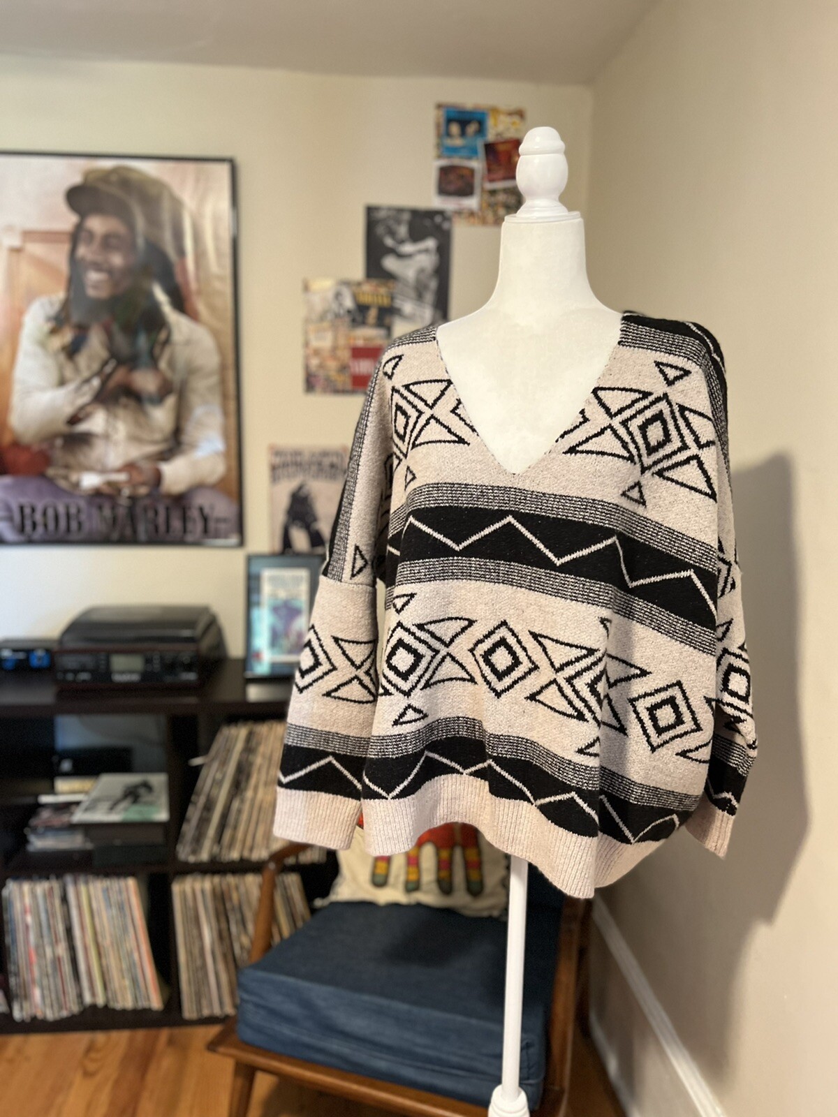 Pol Aztec Sweater Relaxed Fit V Neck 