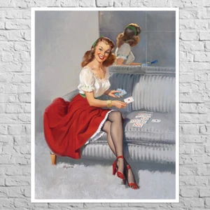 Poster Ace of Hearts, 1940s | 19x24" Pin up Gil Elvgren | Woman playing cards - Picture 1 of 4