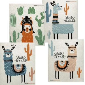 Mixed Llamas Set of 4 Swedish Dishcloths (One of each design) - Picture 1 of 1
