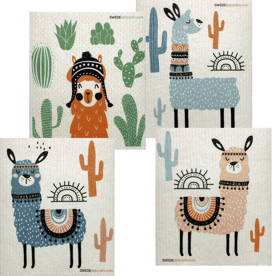 SWEDEDISHCLOTHS Mixed Llamas Set of 4 Swedish Dishcloths (One of each design)