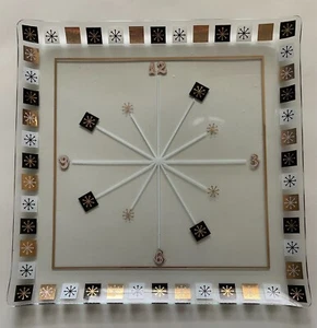 1960s MCM 'CLOCK' Atomic Bent INLAND GLASS TORTE TRAY 14x14 CHRISTMAS SNOWFLAKE - Picture 1 of 8