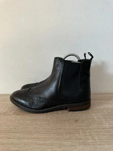 DUNE WOMEN'S BLACK LEATHER PULL ON BROGUE CHELSEA ANKLE BOOTS UK 6 EUR 39 BT252 - Picture 1 of 8