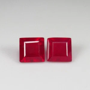 5.24 Ct Natural Pinkish Red Ruby Beautiful Square Cut Pair ,Mozambique -A1788 - Picture 1 of 2