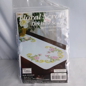 Tobin Stamped Dresser Scarf Roses Embroidery 14" X 39" NIP Cottagecore Floral - Picture 1 of 5