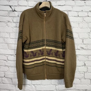 Jean-Paul Germain Mens Virgin Wool Sweater Size M Full Zip Brown Aztec Bird VTG - Picture 1 of 19