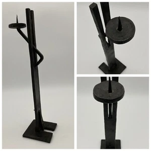 Minimalist Brutalist Forged Wrought Iron Candle Holder Stand Mission Mid Century - Picture 1 of 12