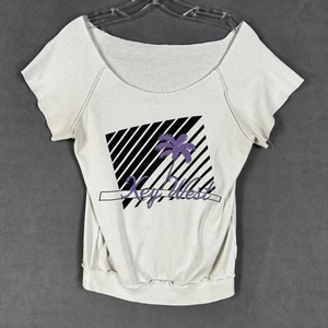 Vintage Women's 80's Top M White Off The Shoulder Shirt Key West Florida Beach - Picture 1 of 9