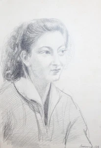 1954 Woman portrait pencil drawing signed - Picture 1 of 8