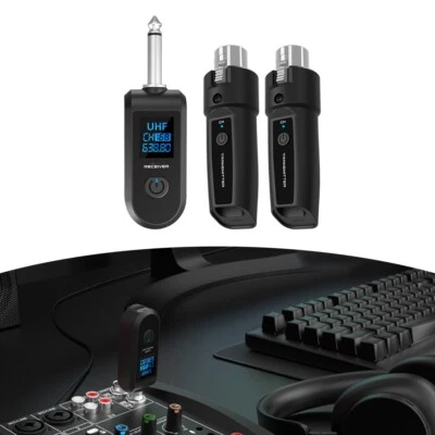 Adattatore wireless chitarra UHF XLR trasmettitore ricevitore microfono set per microfono mixer audio - Immagine 1 di 4