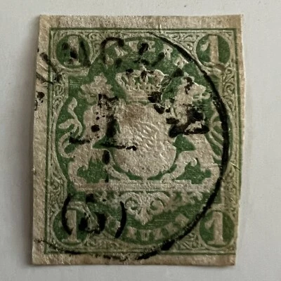 1867 BAVARIA GERMANY IMPERF STAMP WITH MUNICH SON SOTN CANCEL - Image 1 of 2