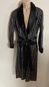 1950s 60s True Vintage Mens Striped Satin Lounge Wear Mid Length Bath Robe S M - Picture 1 of 9