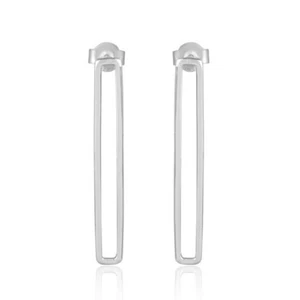925 Sterling Silver Open Rectangular Long Bar Drop Dangle Earrings For Myself - Picture 1 of 6