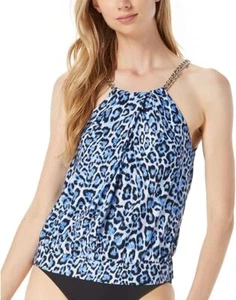 Michael Kors Swim Top  underwire Printed Blouson Chain-Neck Tankini Tide Blue XS - Picture 1 of 2