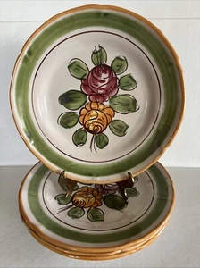 4 Vietri Solimene Italian Pottery Pink And Yellow Flower 10” Dinner Plates - Picture 1 of 6