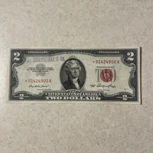 1953 NU 2 DOLLAR BILL RED SEAL STAR NOTE LUCKY LOW SERIES NUMBER *01424902 A - Picture 1 of 9