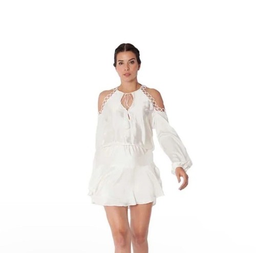 OFF WHITE Abito Karina Grimaldi Kylie taglia XS bianco sporco seta scollato spalle