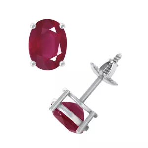 Oval Natural Ruby Earrings Studs Pair for Women, 14K White Gold, 1.3 ct. - Picture 1 of 4
