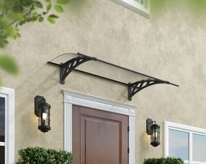 Door Canopy 1.4x0.9m Awning Rain Shelter Front Back Porch Grey Frame Neo - Picture 1 of 10