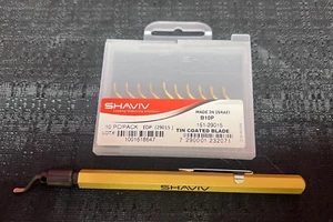 Machinists Hand Deburring Blades B10P TiN Coated - 10 Blades With Handle SHAVIV - Picture 1 of 5
