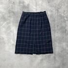 Vintage 90s Burberrys Midi Checked Wool Skirt Women’s Blue Size 27