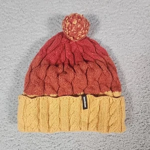 Patagonia Hat Pom Beanie Womens One Size Orange Yellow Knit Wool Cap Winter - Picture 1 of 7